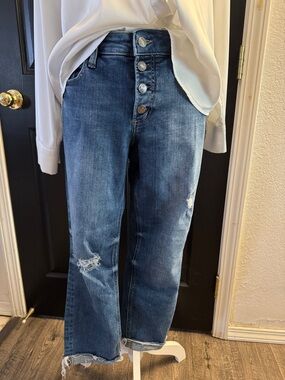 Silver High-Rise Button-Fly Distressed Women’s Jeans - Blue